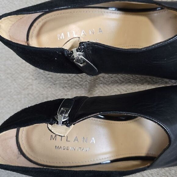 Milana Black Leather Peep Toe Made In Italy Heels - Size 39 - Picture 2 of 16